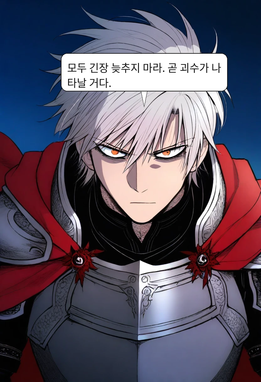 카엘: 모두 긴장 늦추지 마라. 곧 괴수가 나타날 거다.