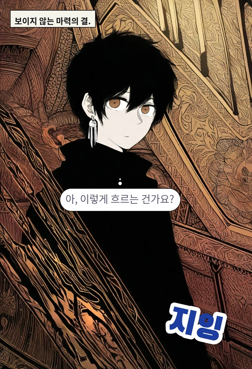 보이지 않는 마력의 결. / 이한: 아, 이렇게 흐르는 건가요?