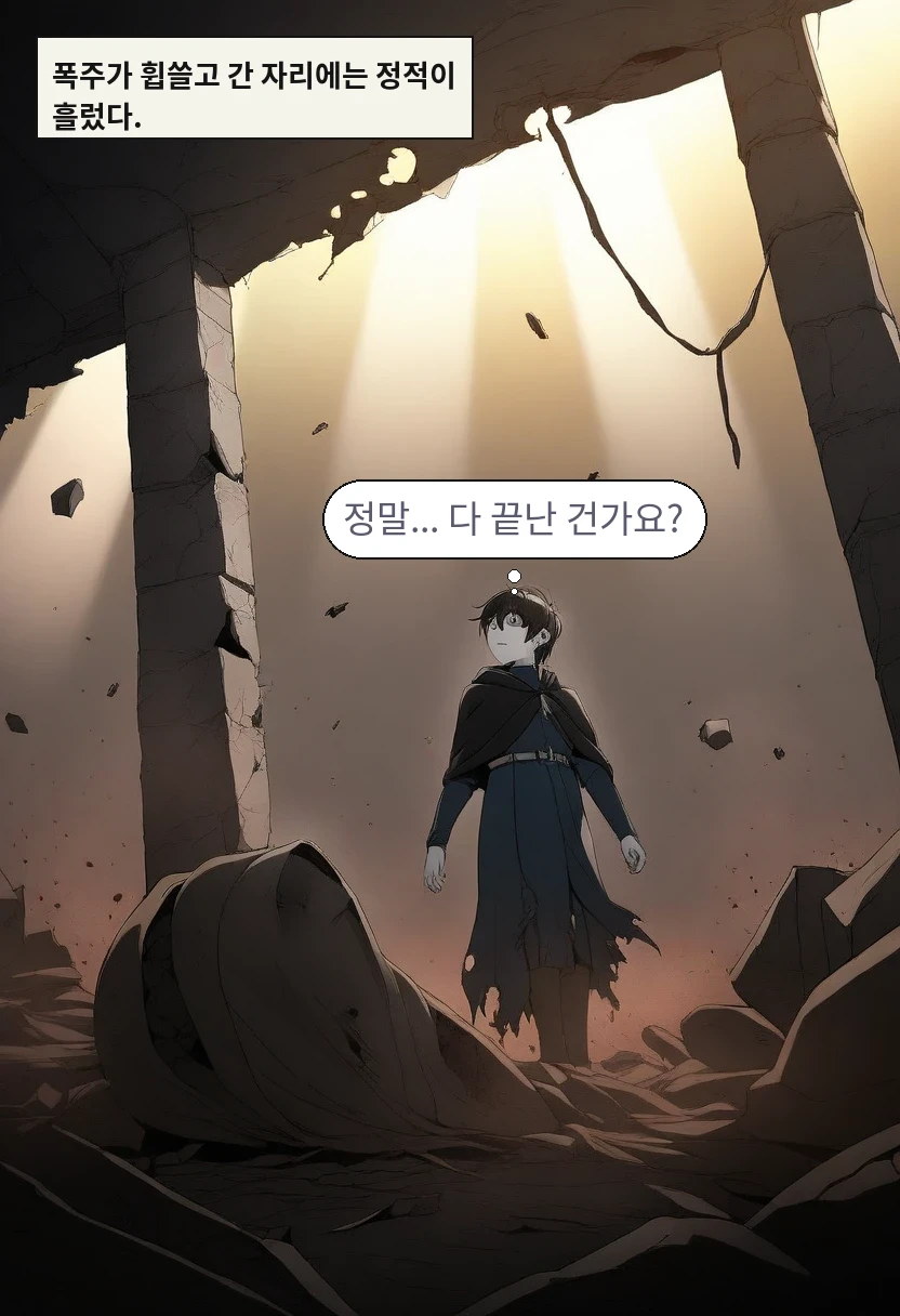 폭주가 휩쓸고 간 자리에는 정적이 흘렀다. / 이한: 정말... 다 끝난 건가요?
