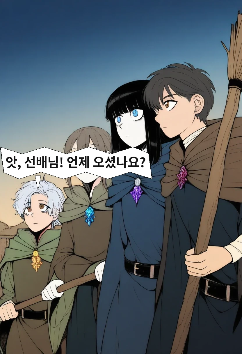 이한: 앗, 선배님! 언제 오셨나요?