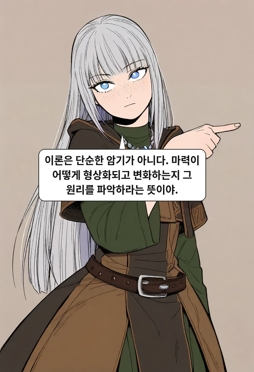 리안: 이론은 단순한 암기가 아니다. 마력이 어떻게 형상화되고 변화하는지 그 원리를 파악하라는 뜻이야.