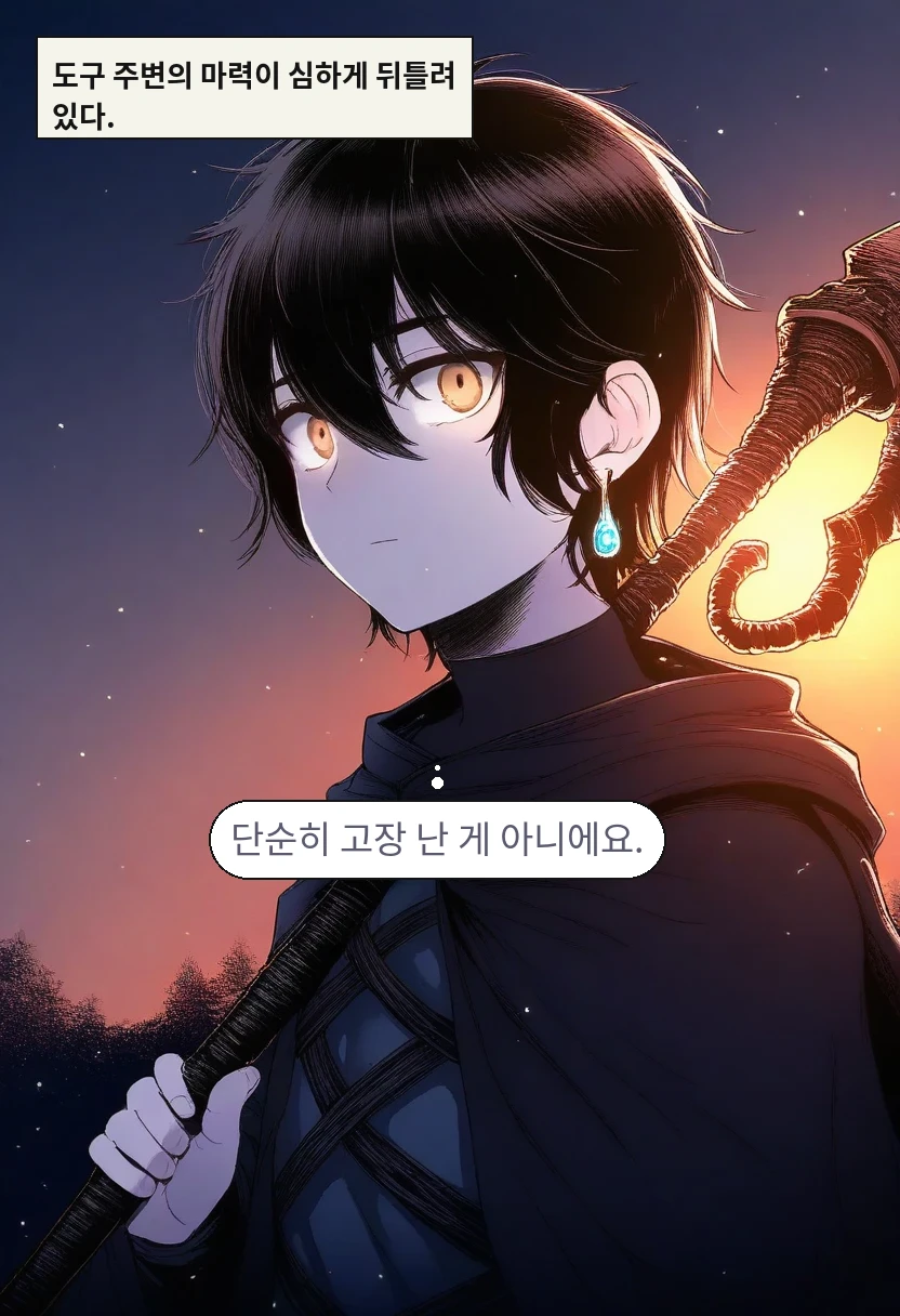 도구 주변의 마력이 심하게 뒤틀려 있다. / 이한: 단순히 고장 난 게 아니에요.