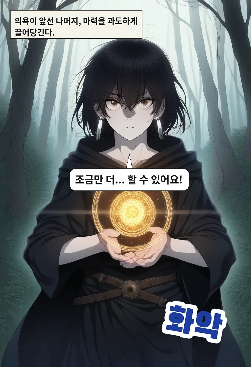 의욕이 앞선 나머지, 마력을 과도하게 끌어당긴다. / 이한: 조금만 더... 할 수 있어요!