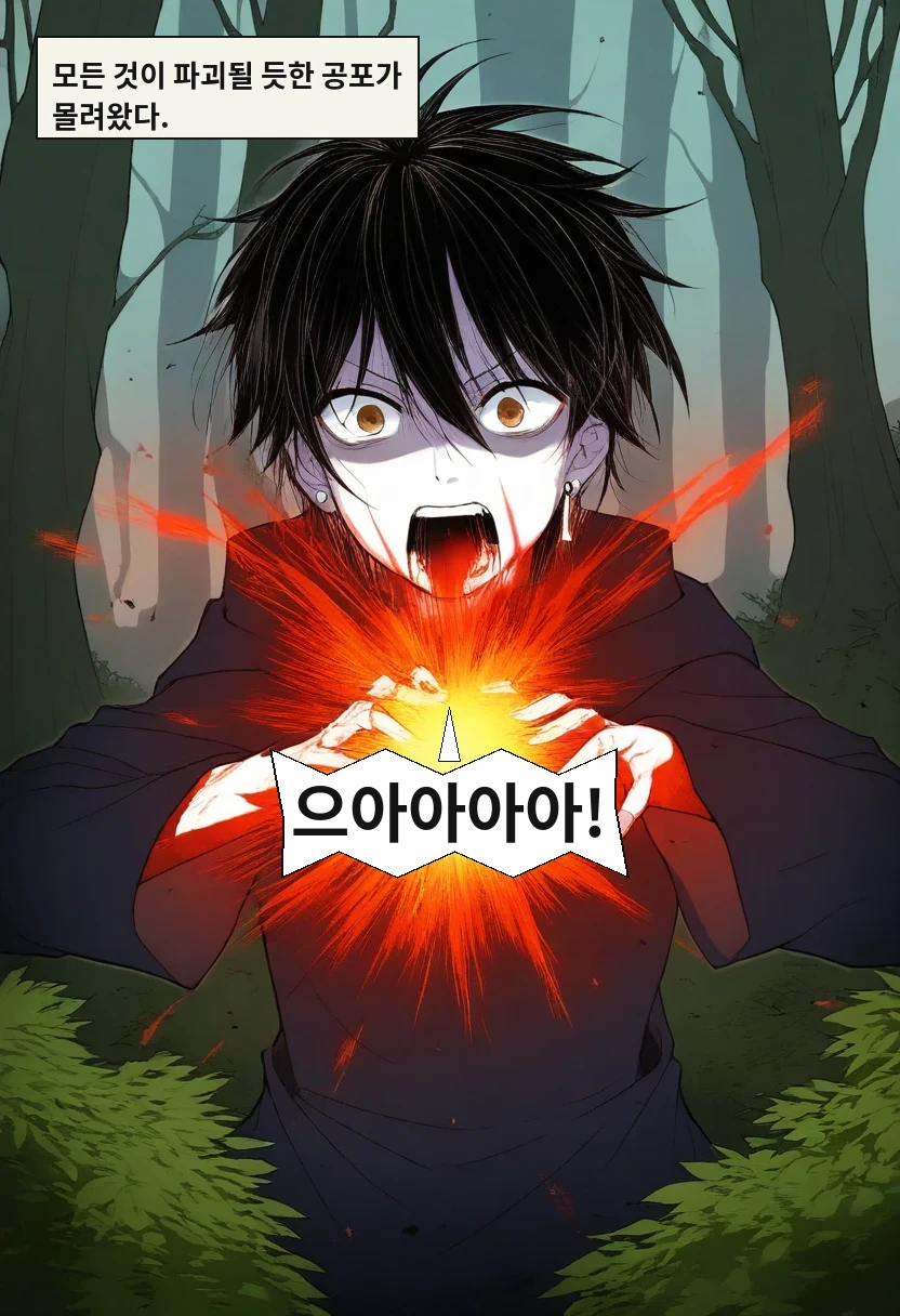 모든 것이 파괴될 듯한 공포가 몰려왔다. / 이한: 으아아아아!