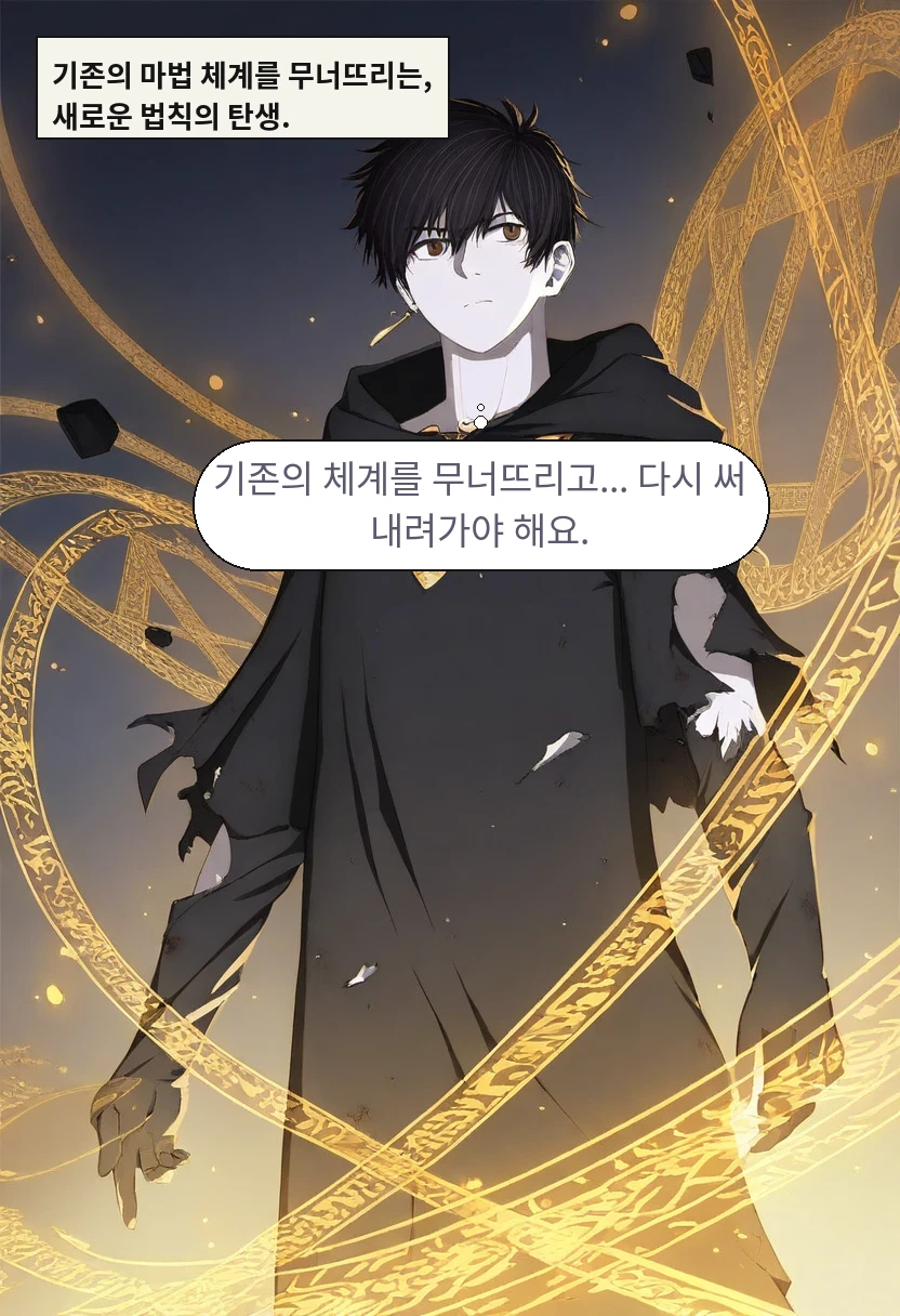 기존의 마법 체계를 무너뜨리는, 새로운 법칙의 탄생. / 이한: 기존의 체계를 무너뜨리고... 다시 써 내려가야 해요.