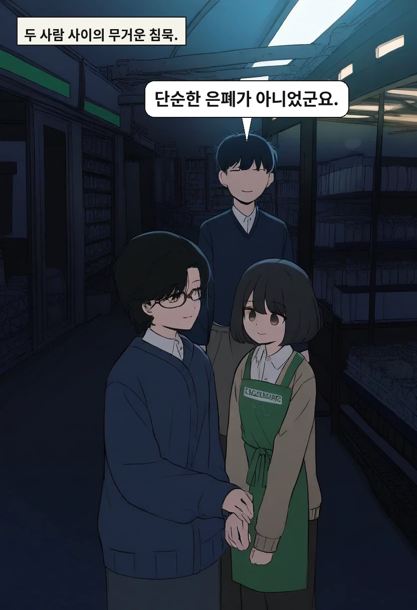 두 사람 사이의 무거운 침묵. / 한가을: 단순한 은폐가 아니었군요.