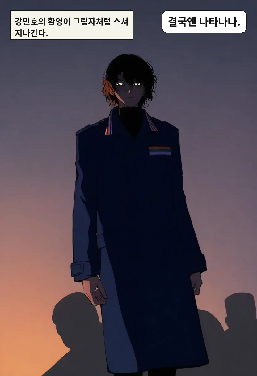 강민호의 환영이 그림자처럼 스쳐 지나간다. / 강민호: 결국엔 나타나나.
