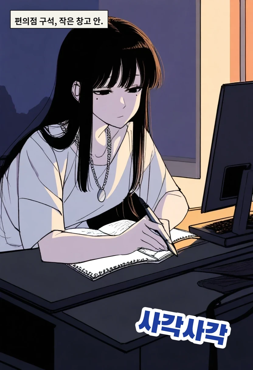 편의점 구석, 작은 창고 안.