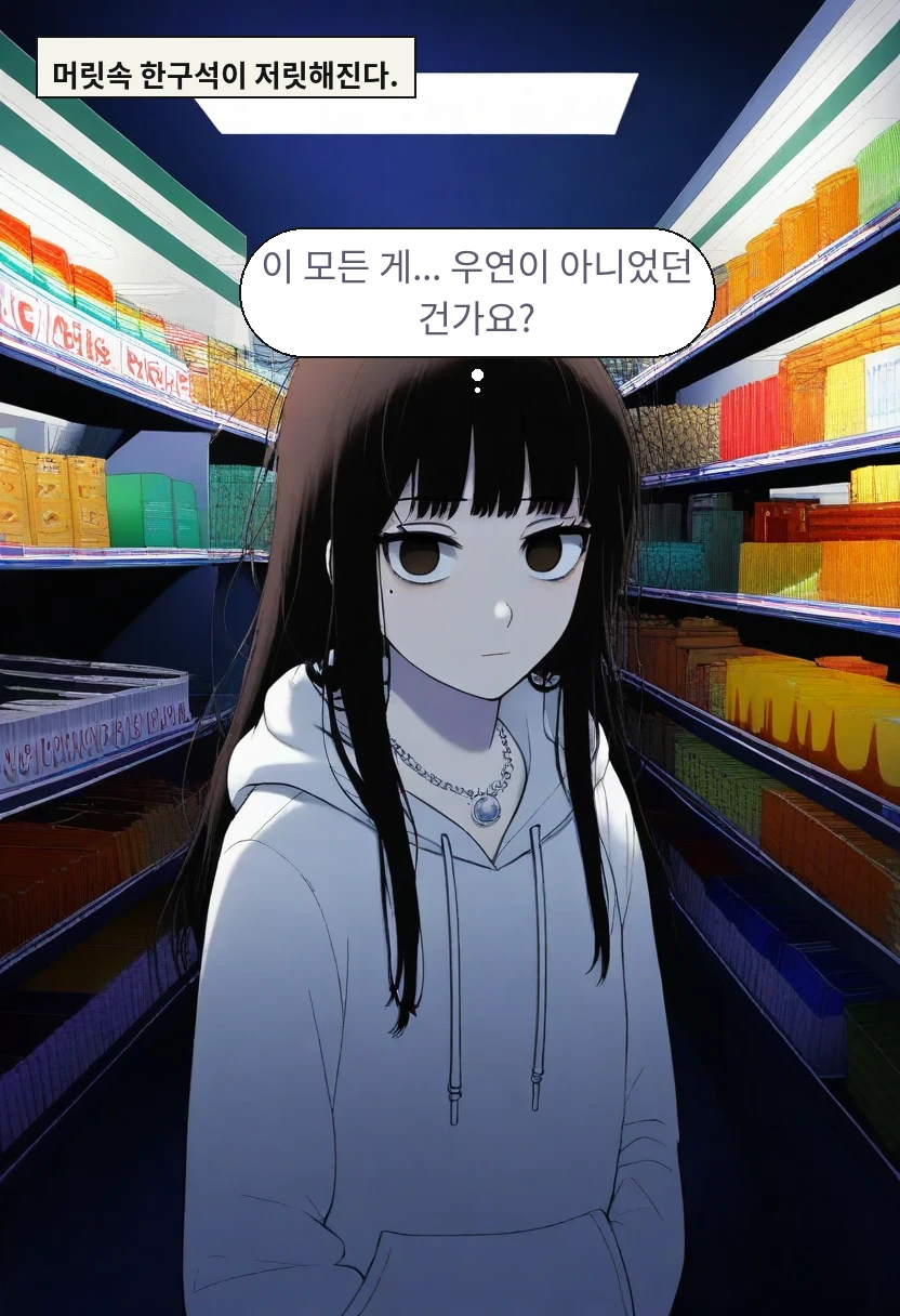 머릿속 한구석이 저릿해진다. / 한지우: 이 모든 게... 우연이 아니었던 건가요?