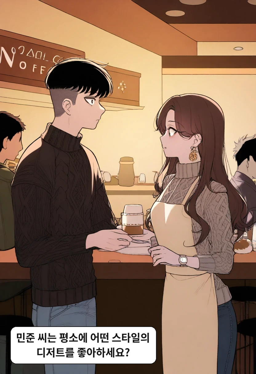 이서아: 민준 씨는 평소에 어떤 스타일의 디저트를 좋아하세요?