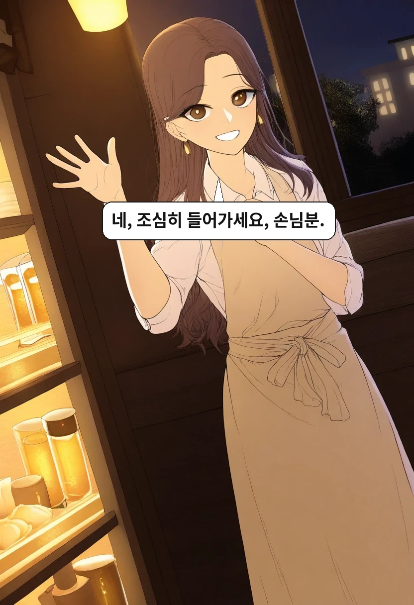 이서아: 네, 조심히 들어가세요, 손님분.