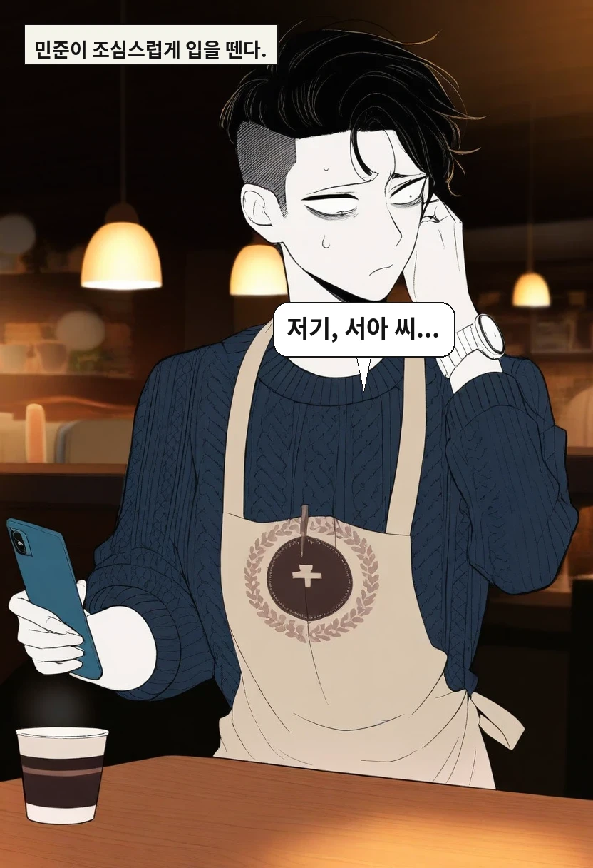 민준이 조심스럽게 입을 뗀다. / 한민준: 저기, 서아 씨...